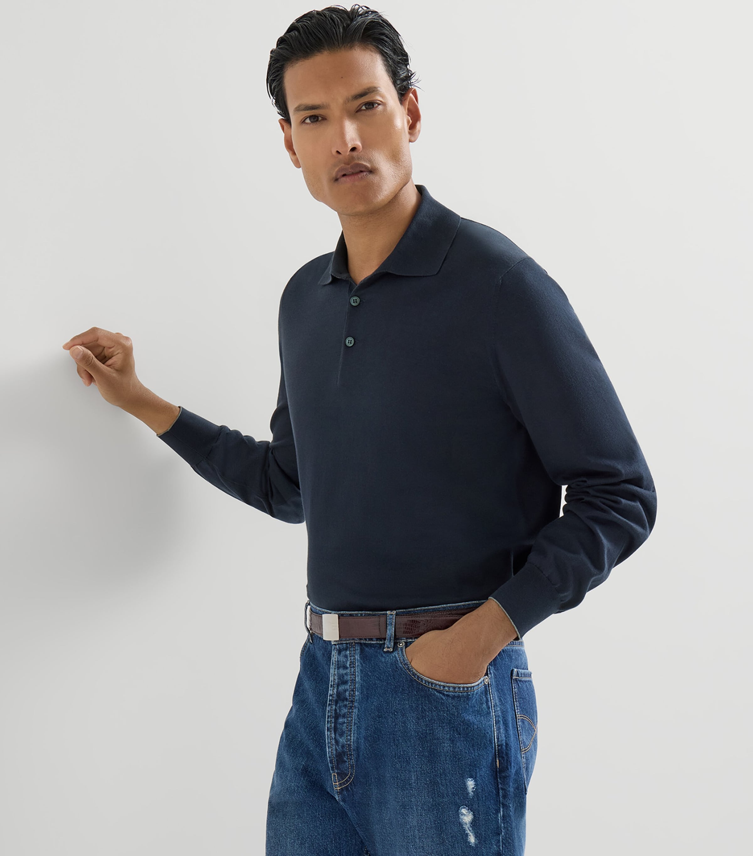 Brunello Cucinelli Mens Cotton Polo Sweater Image 4