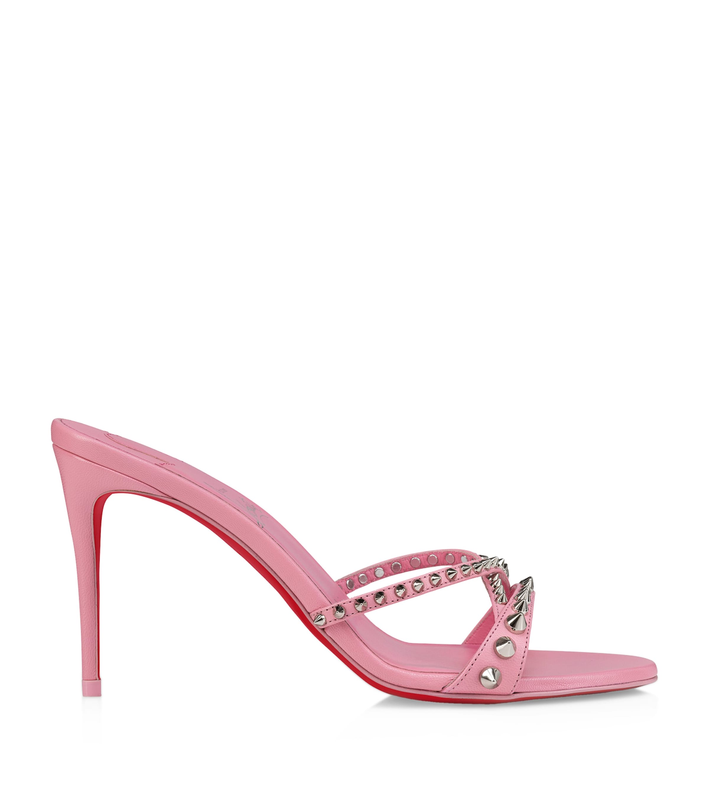 Christian Louboutin Tatoosh Spikes Red Sole Slide Sandals In Pink
