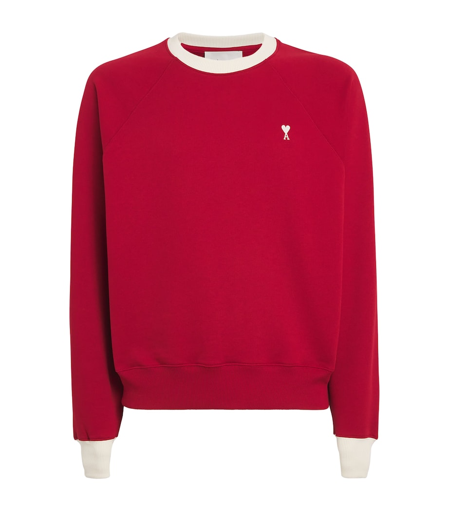AMI Paris Mens Cotton Bicolour Ami de Coeur Sweatshirt Rouge Rubis/ivr Image 1