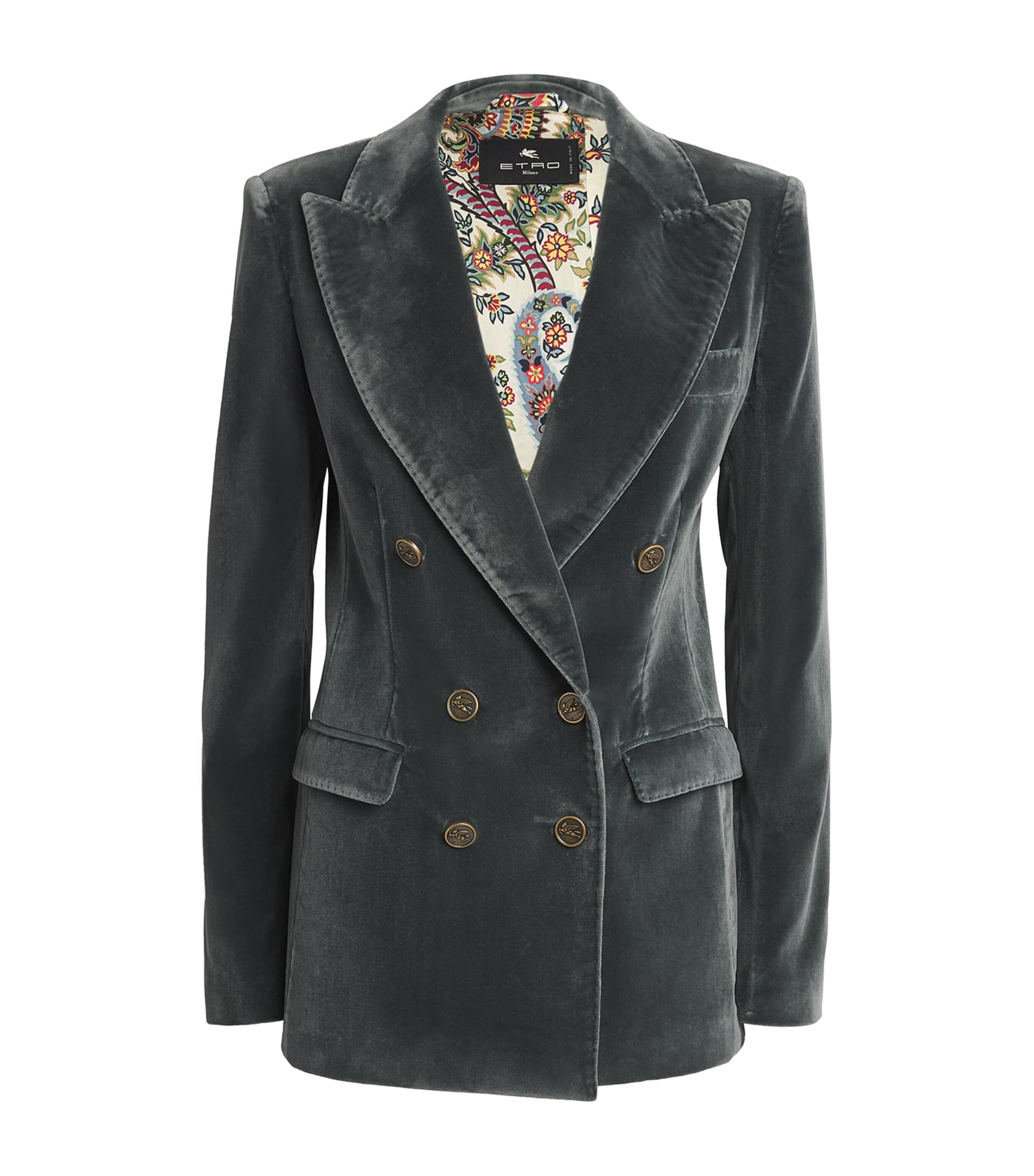 Shop Etro Velvet Double-breasted Blazer In Black