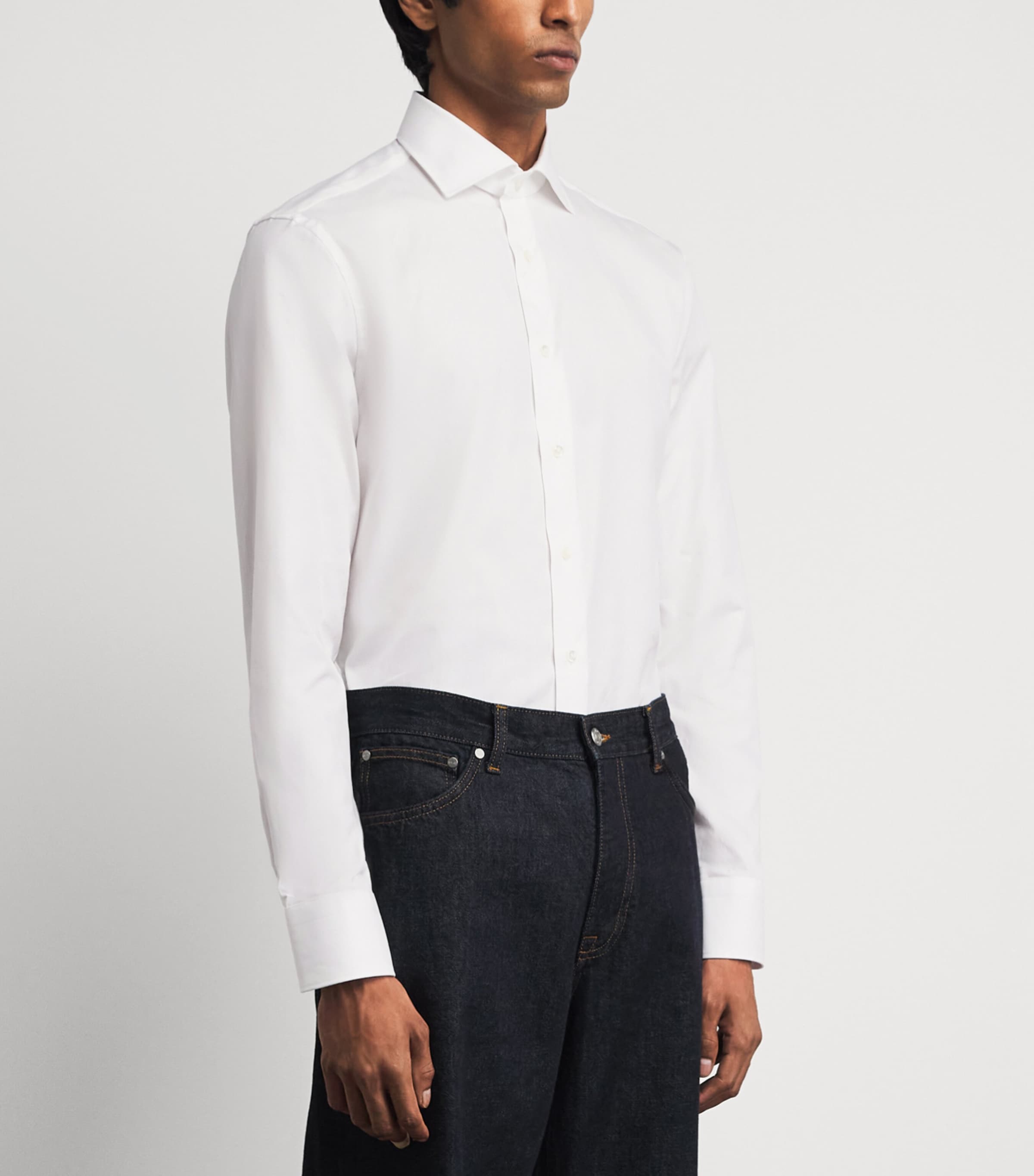 Canali Mens Cotton Herringbone Shirt White Image 4