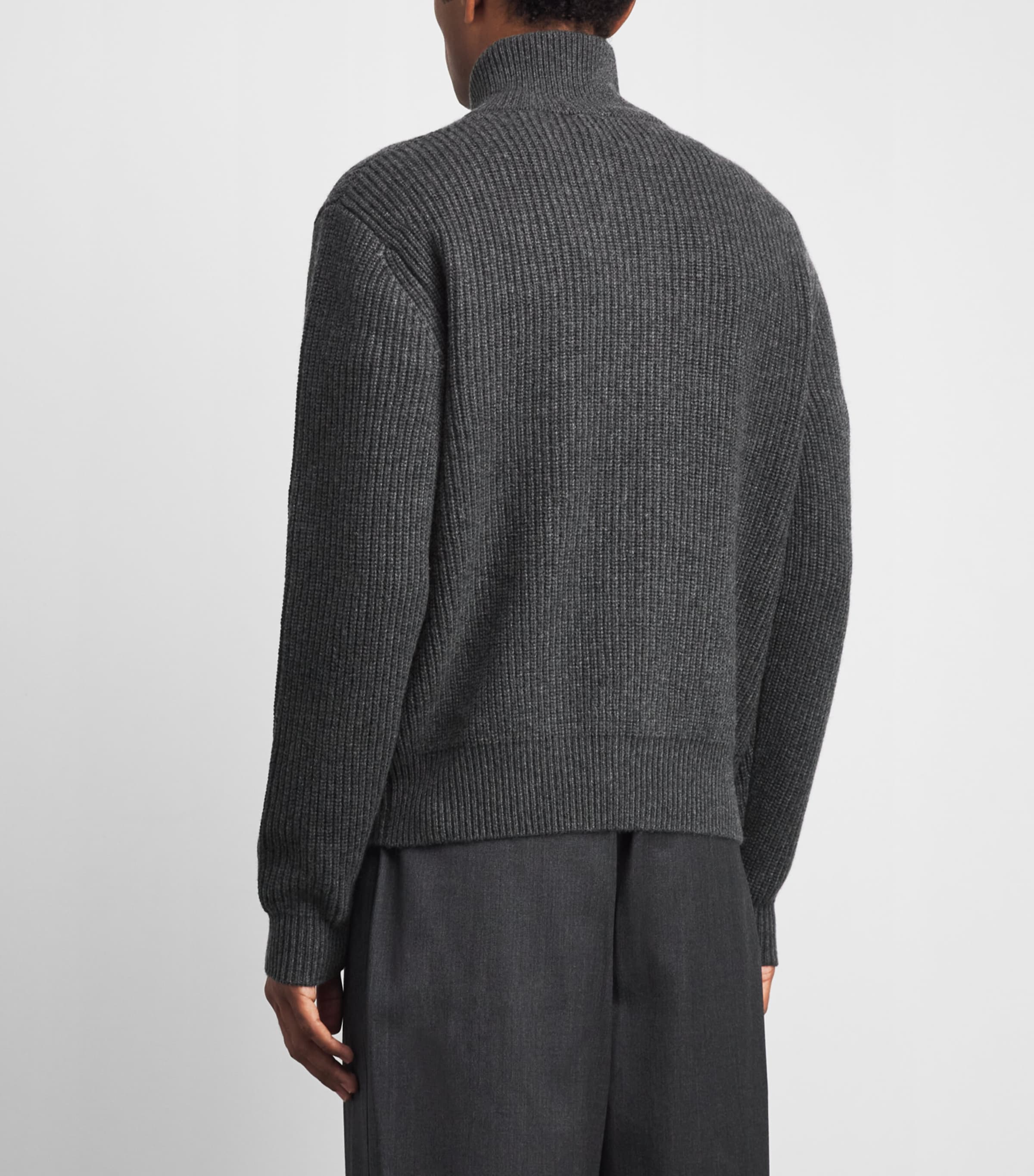 Yves Salomon Mens Wool-Cashmere Ribbed High-Neck Cardigan Image 5