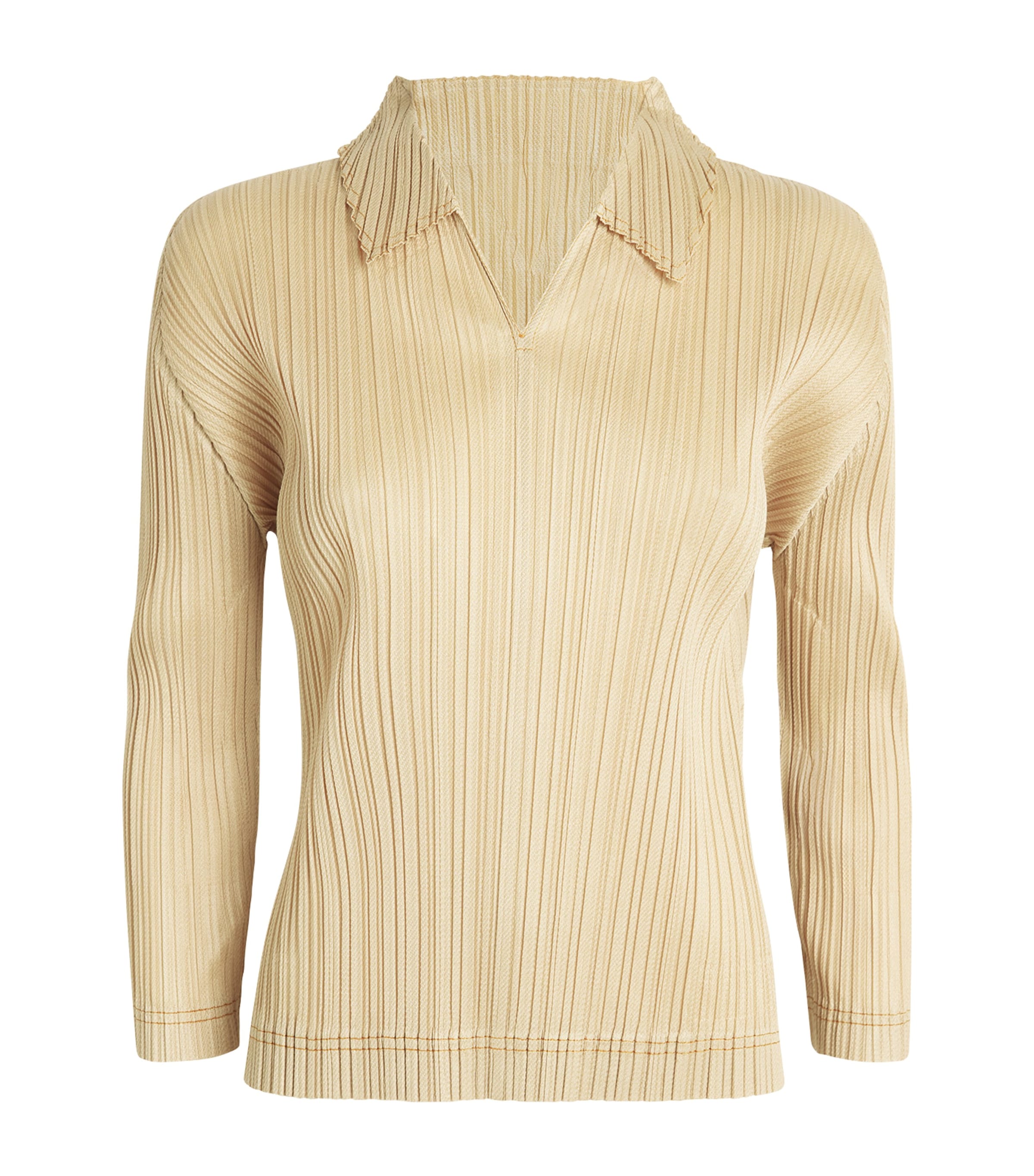Issey Miyake Pleated Cotton Denim Shirt In Beige
