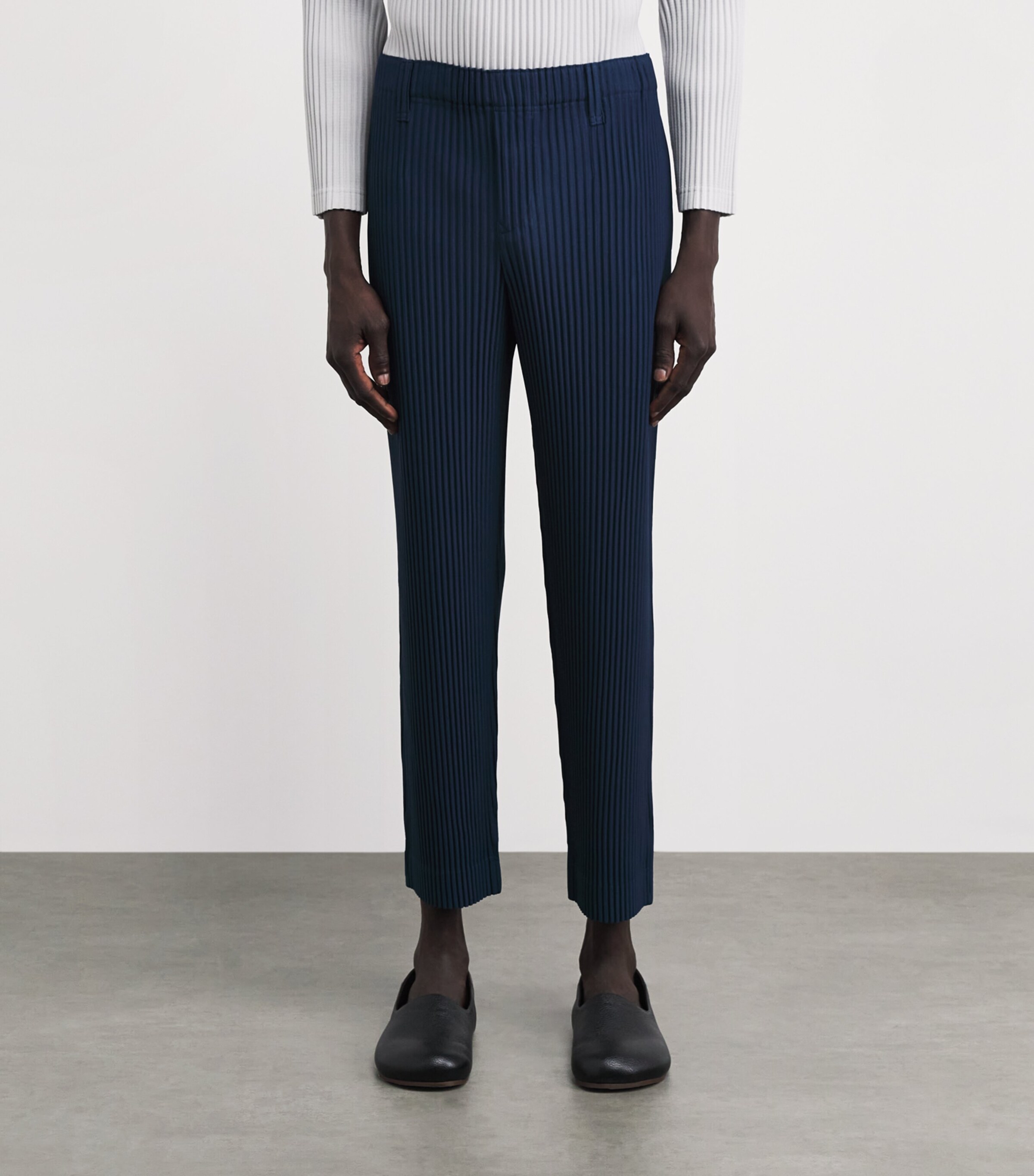 Homme Plissé Issey Miyake Mens Pleated Straight Trousers Manarola B Nvy Image 4