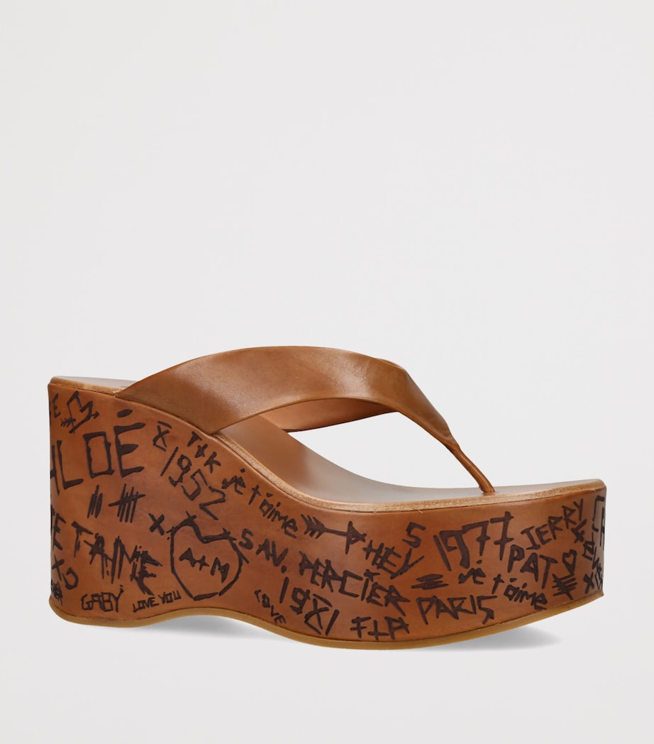 Chloé Leather Maxime Wedge Sandals 80 Mid Brown Image 2