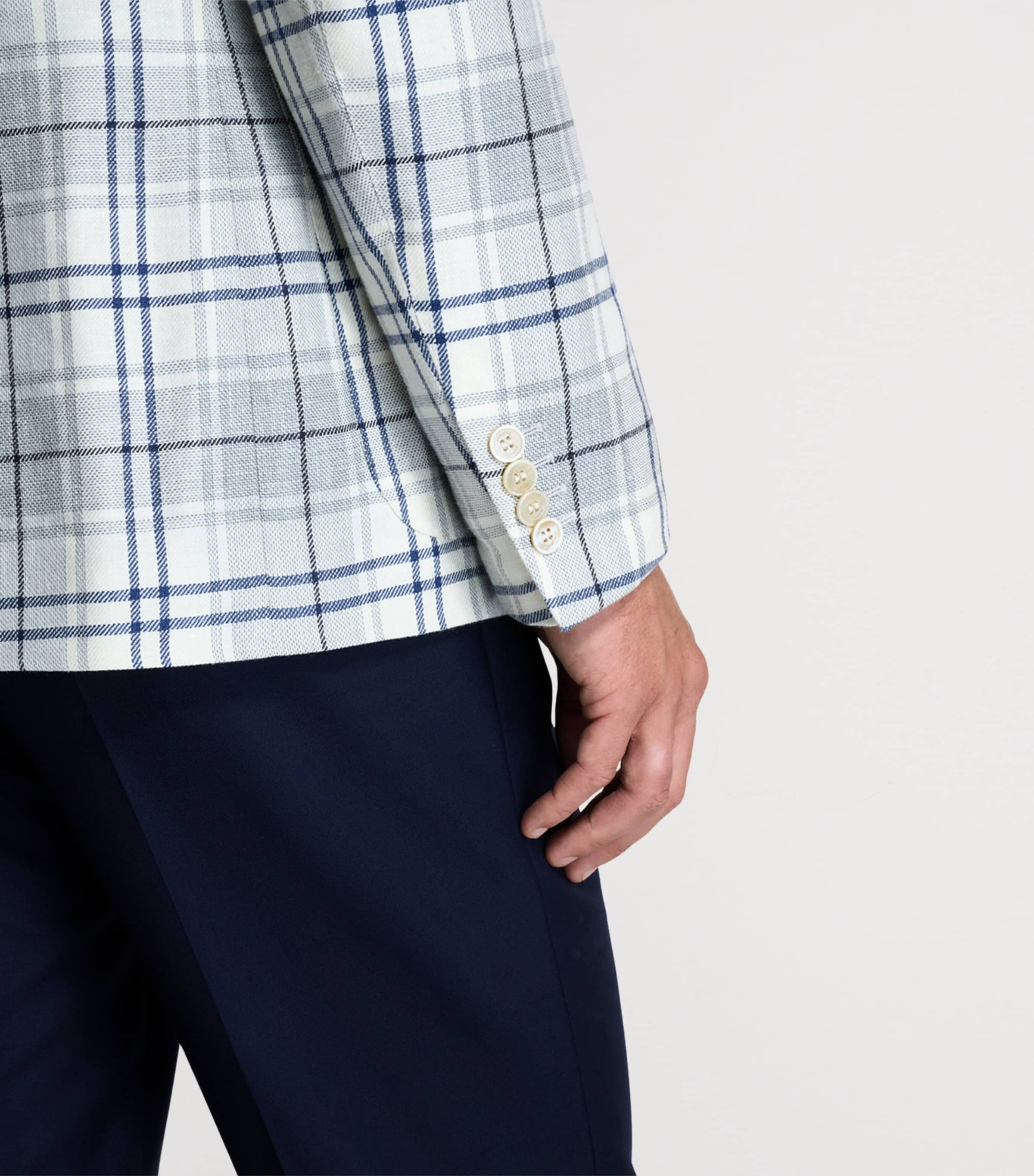 Wool-Blend Check Bourdon Blazer 122BLUE WHITE Image 5