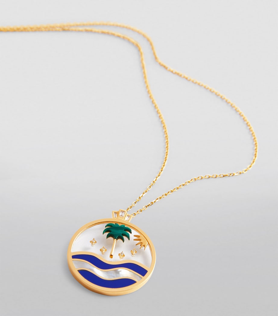 Yellow Gold, Diamond and Malachite Biladi Palm Necklace BLUE Image 5