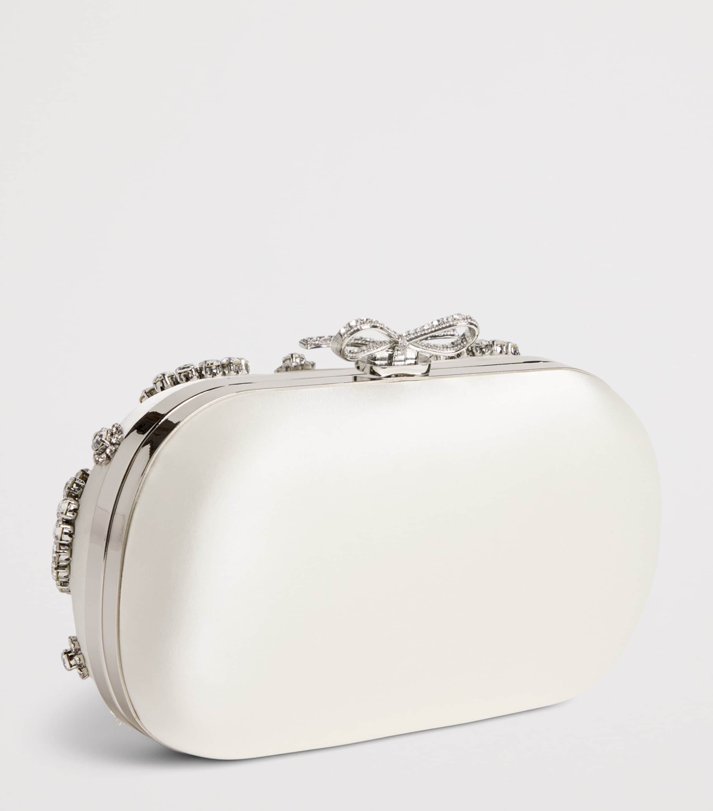 Self-Portrait Satin Crystal Clutch Bag Cream Image 3