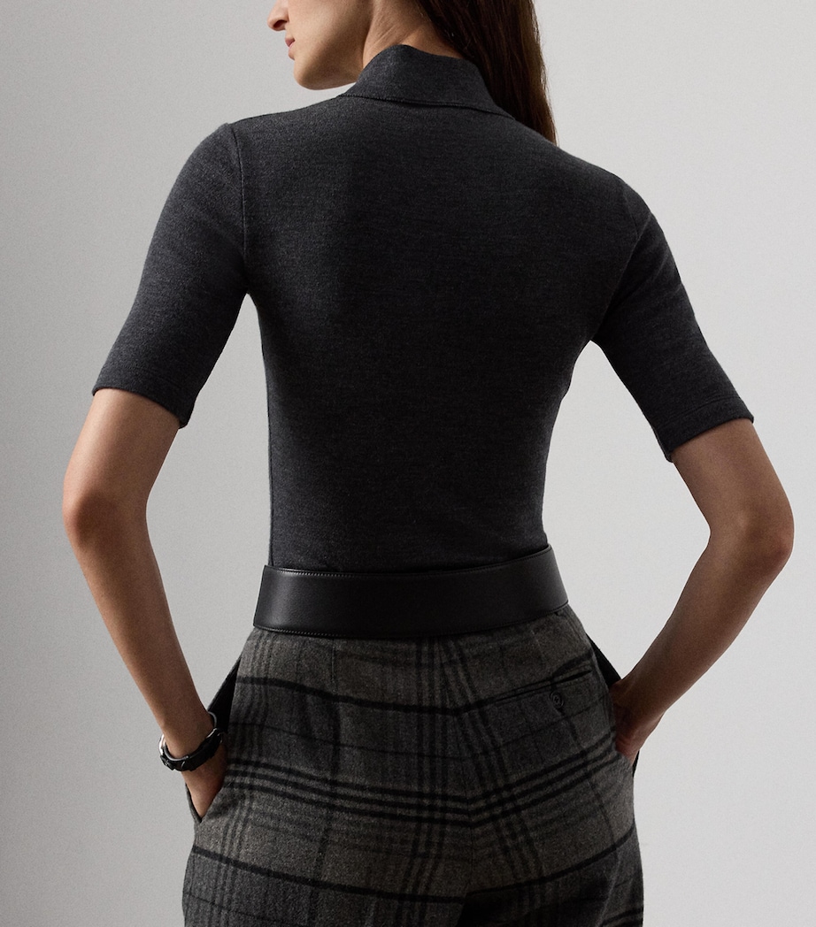 Wool Short-Sleeve Polo Top MEDIUM GREY MELANGE Image 3