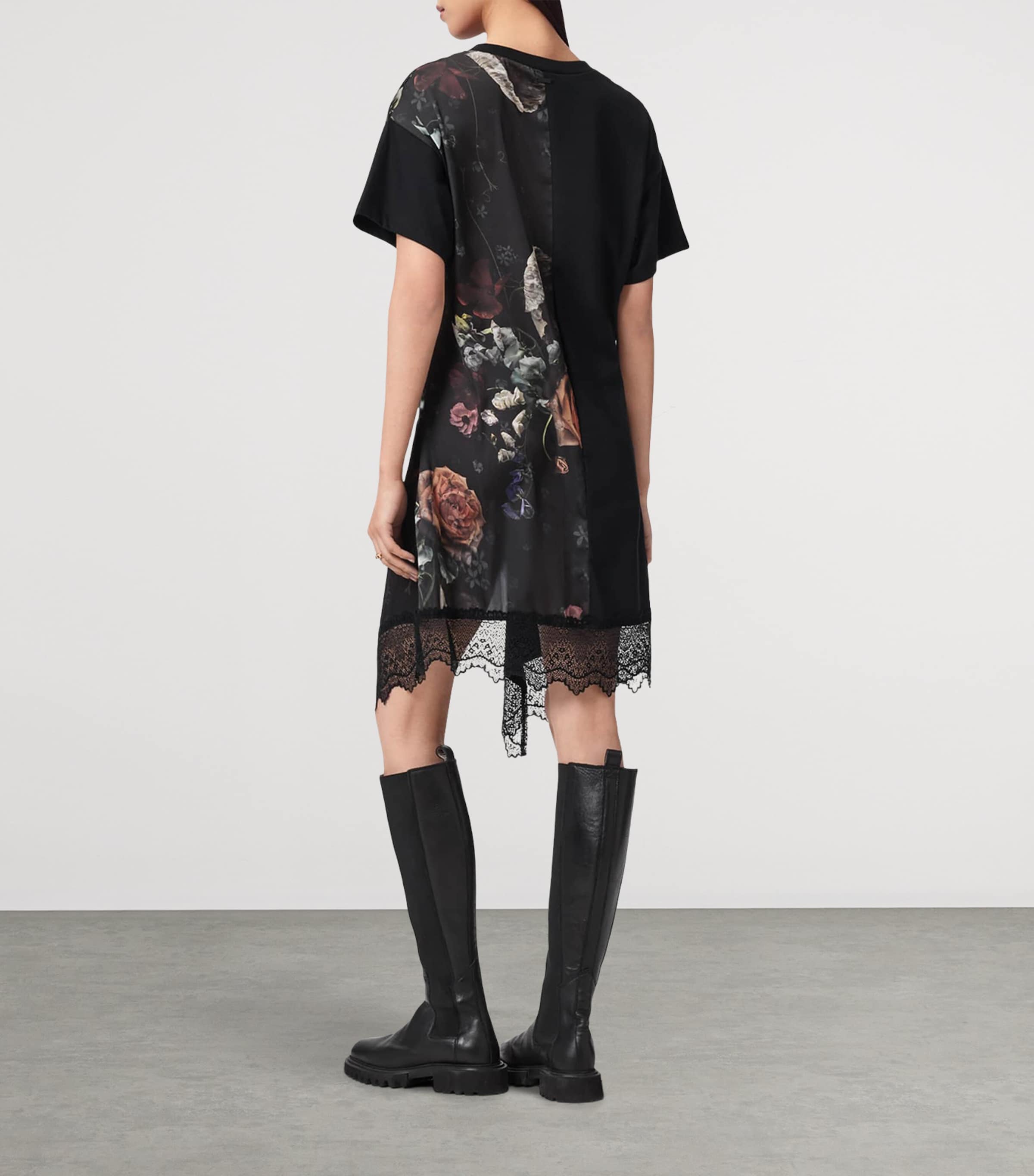 AllSaints Womens Cotton Floral Lana Mini Dress Haze Black Image 4