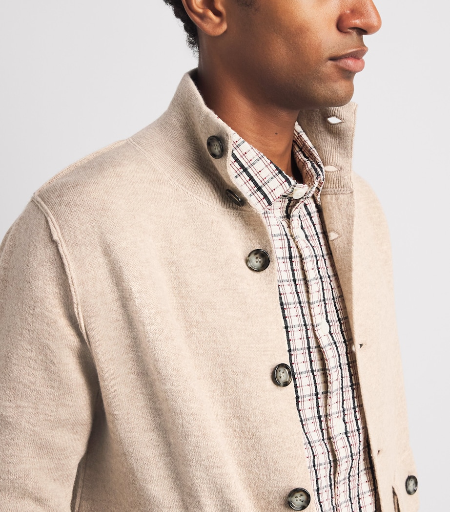 Allude Mens Wool-Cashmere High-Neck Cardigan Image 3