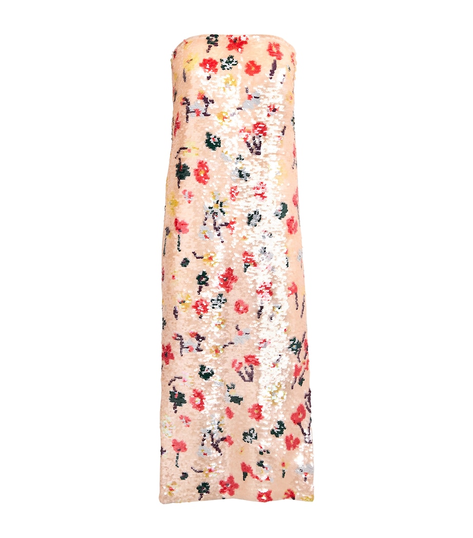 Tory Burch Womens Strapless Sequin Midi Dress Pink Floral Image 1