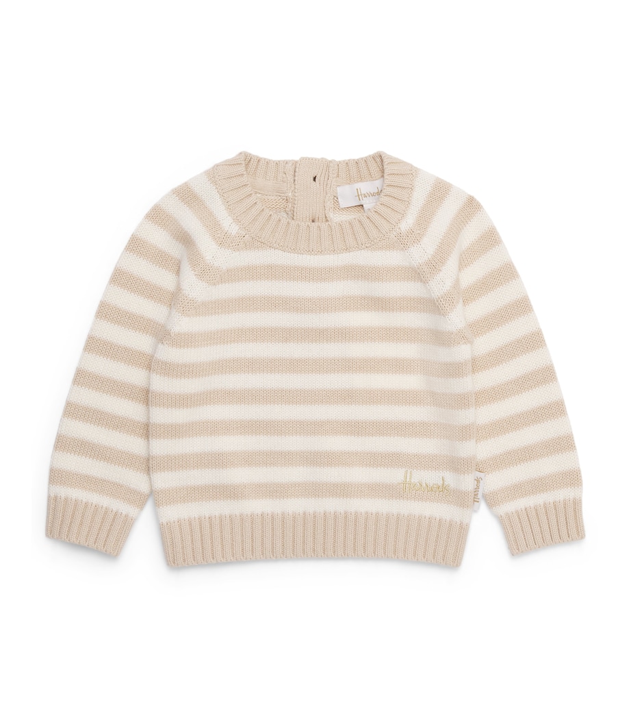Harrods Cotton Stripe Sweater (0-18 Months) Ivory Image 1