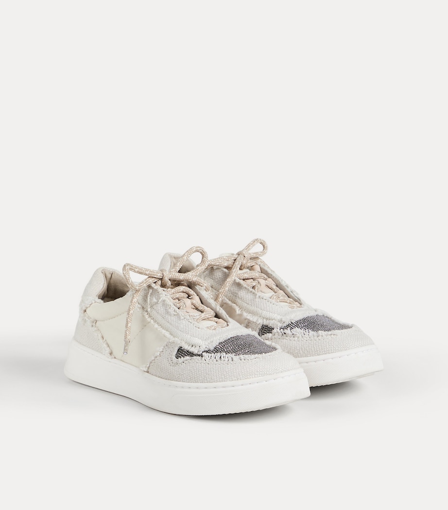 Brunello Cucinelli Kids Linen-Cotton Monili-Detail Sneakers Image 2