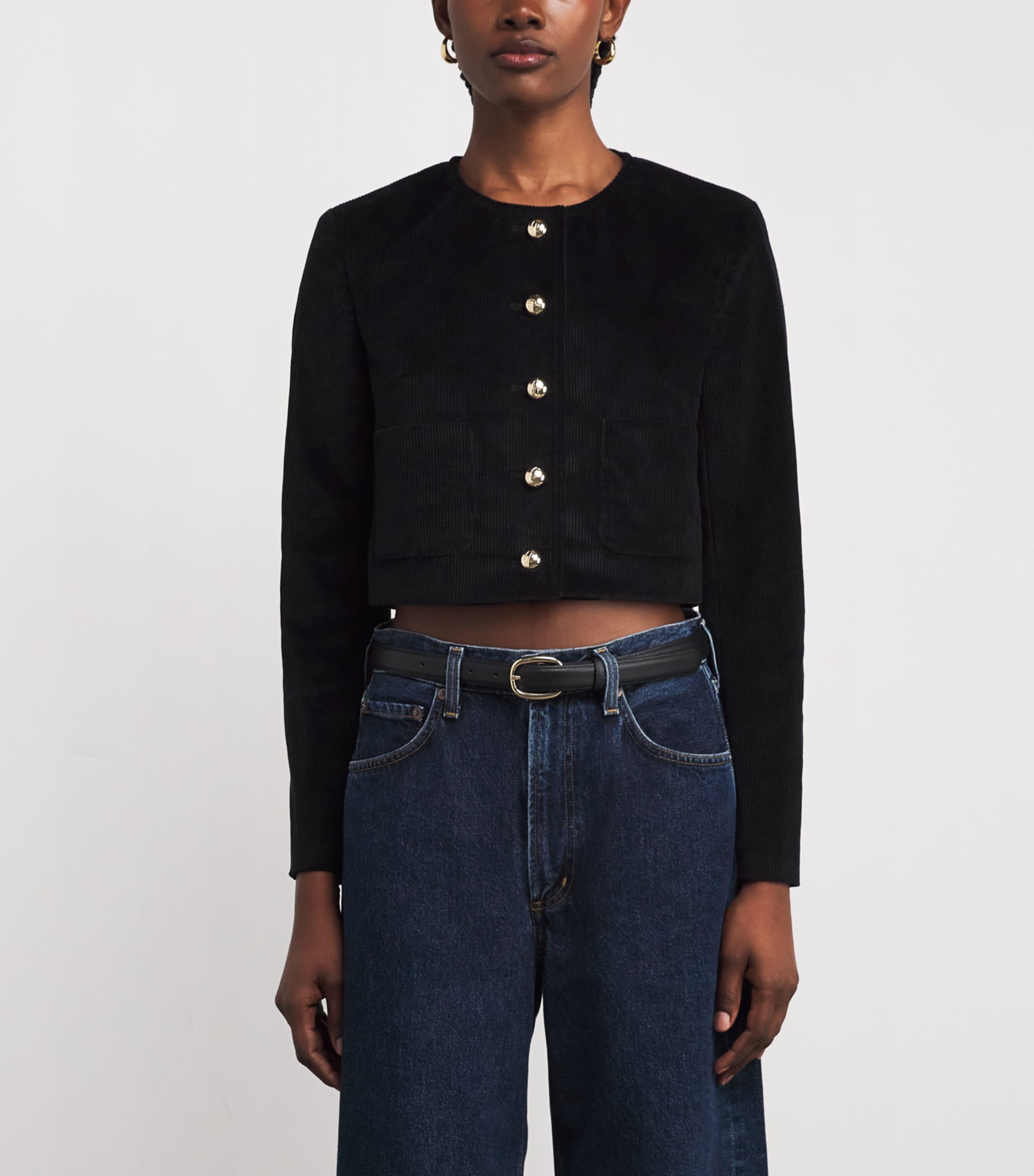 Velvet Cropped Blazer BLACK Image 3