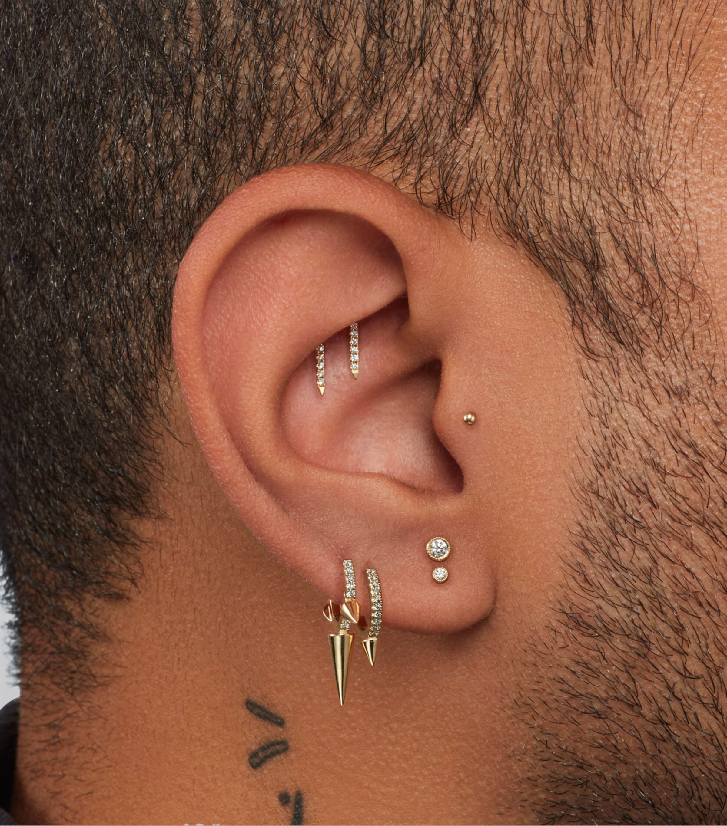 Faceted Triple Long Spike Hoop Earring (8mm) ROSE GOLD Image 3