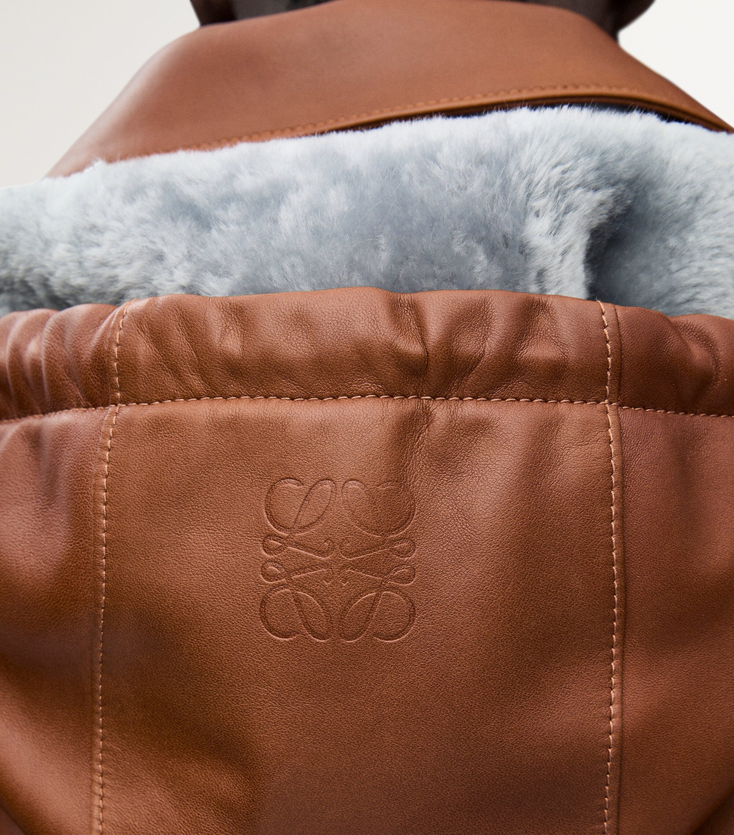 Leather Hooded Jacket EARTH BROWN Image 5