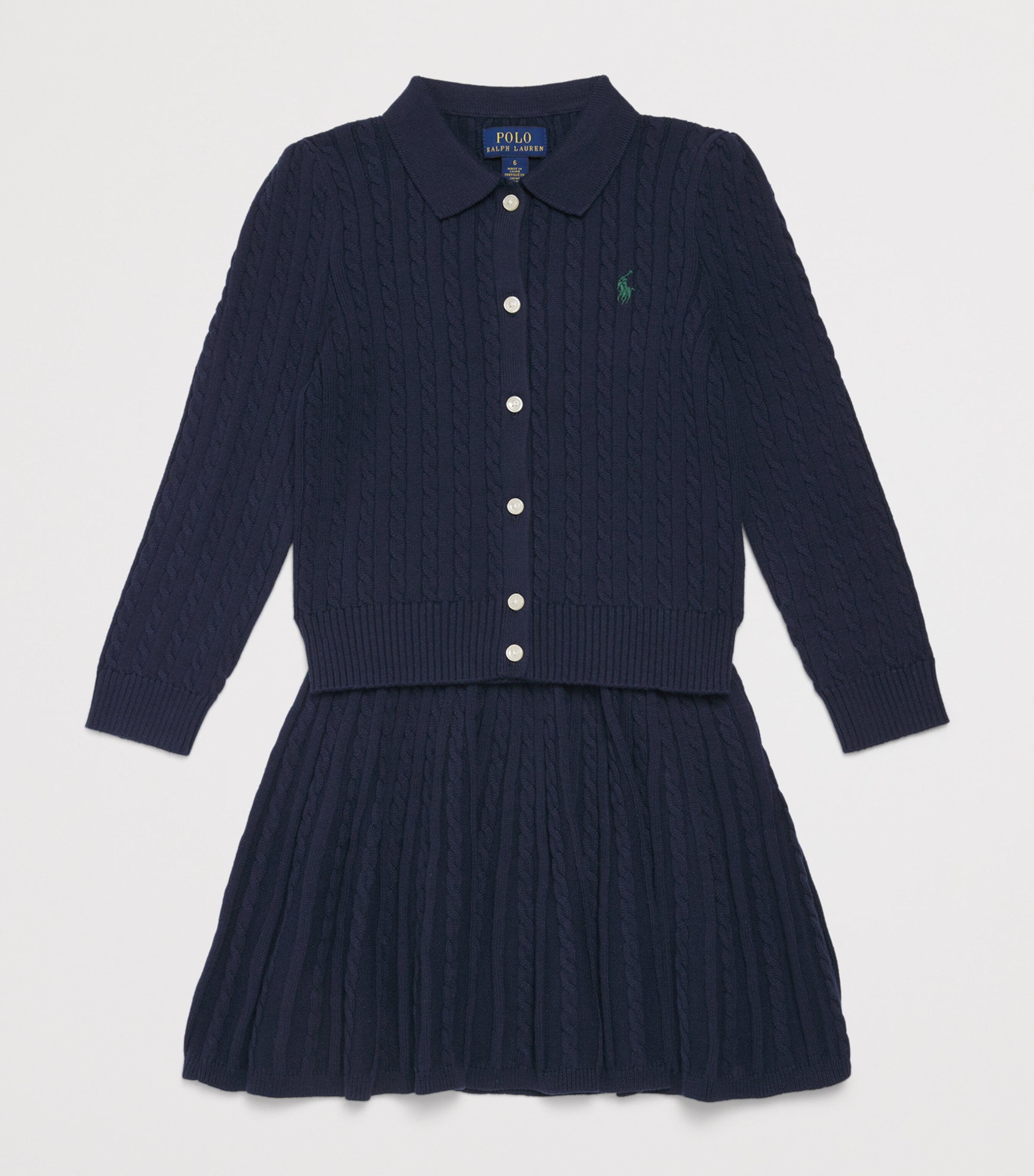 Ralph Lauren Kids Cotton Cardigan and Skirt Set (2-7 Years) Navy Image 3