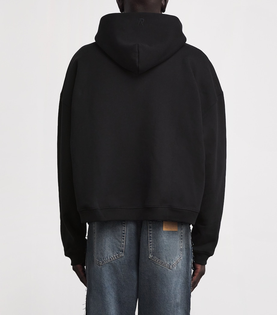 Cotton Initial Boxy Zip Hoodie BLACK Image 4
