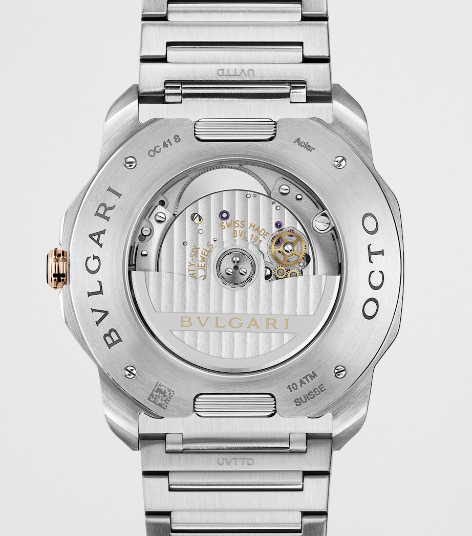 Stainless Steel and Rose Gold Octo Roma Watch 41mm BLUE Image 8