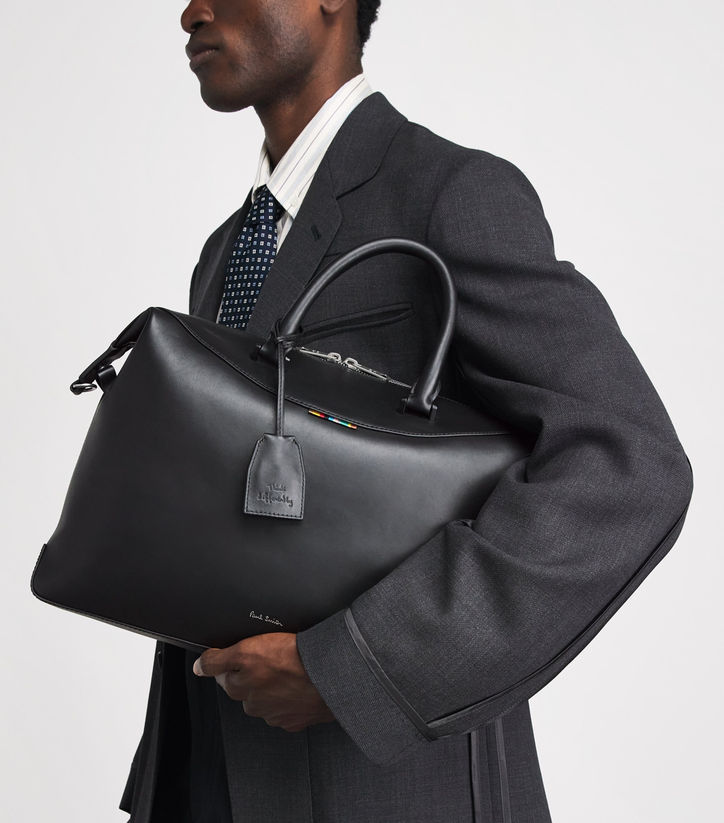 Paul Smith Black Leather Signature Tab Duffle Folio Bag | Harrods CA