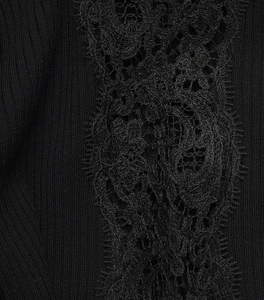 Sandro Paris Womens Ribbed Lace-Trim Cardigan Black Image 6