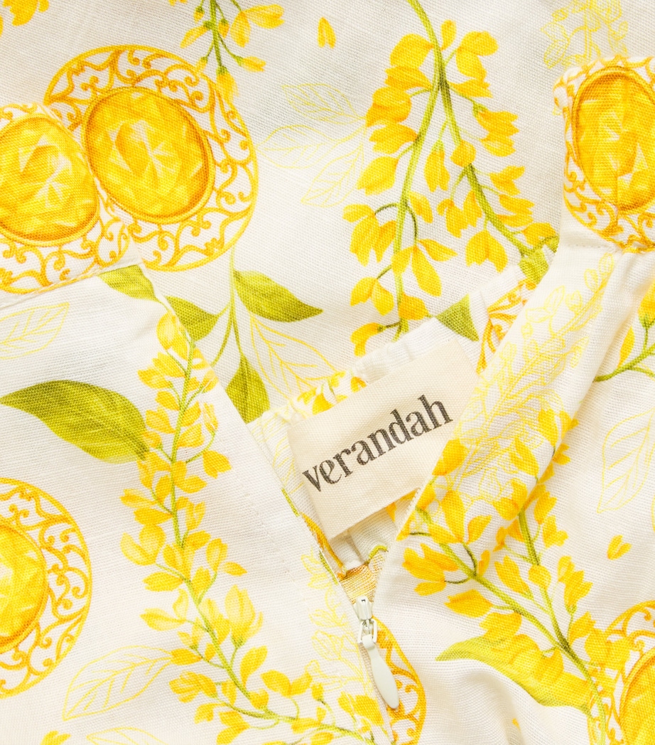 Verandah Womens Linen-Cotton Floral Wide-Leg Trousers Ylw Sapphre & Wstria Image 6