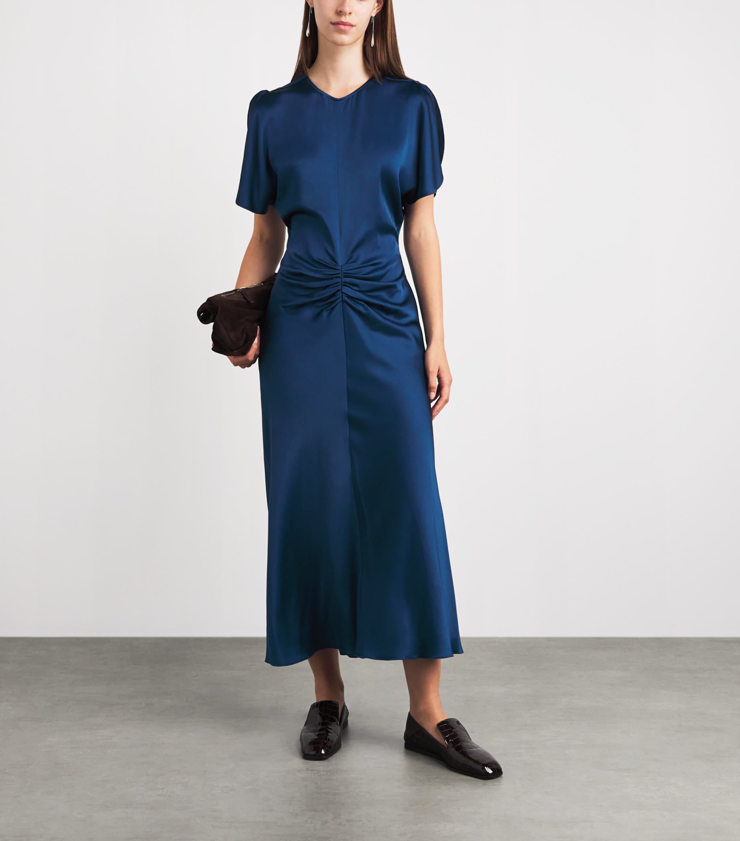 Victoria Beckham Womens Satin Bela Midi Dress Dark Ocean Image 2