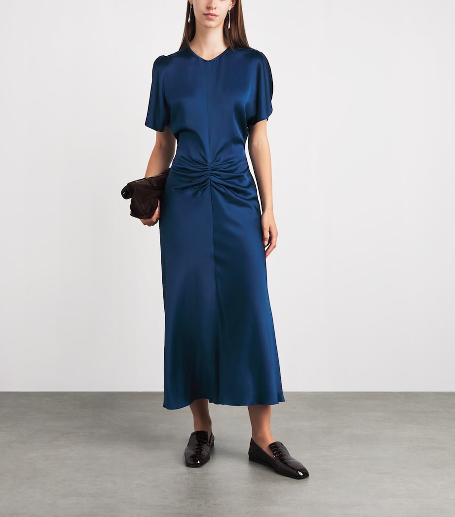 Victoria Beckham Womens Satin Bela Midi Dress Dark Ocean Image 2