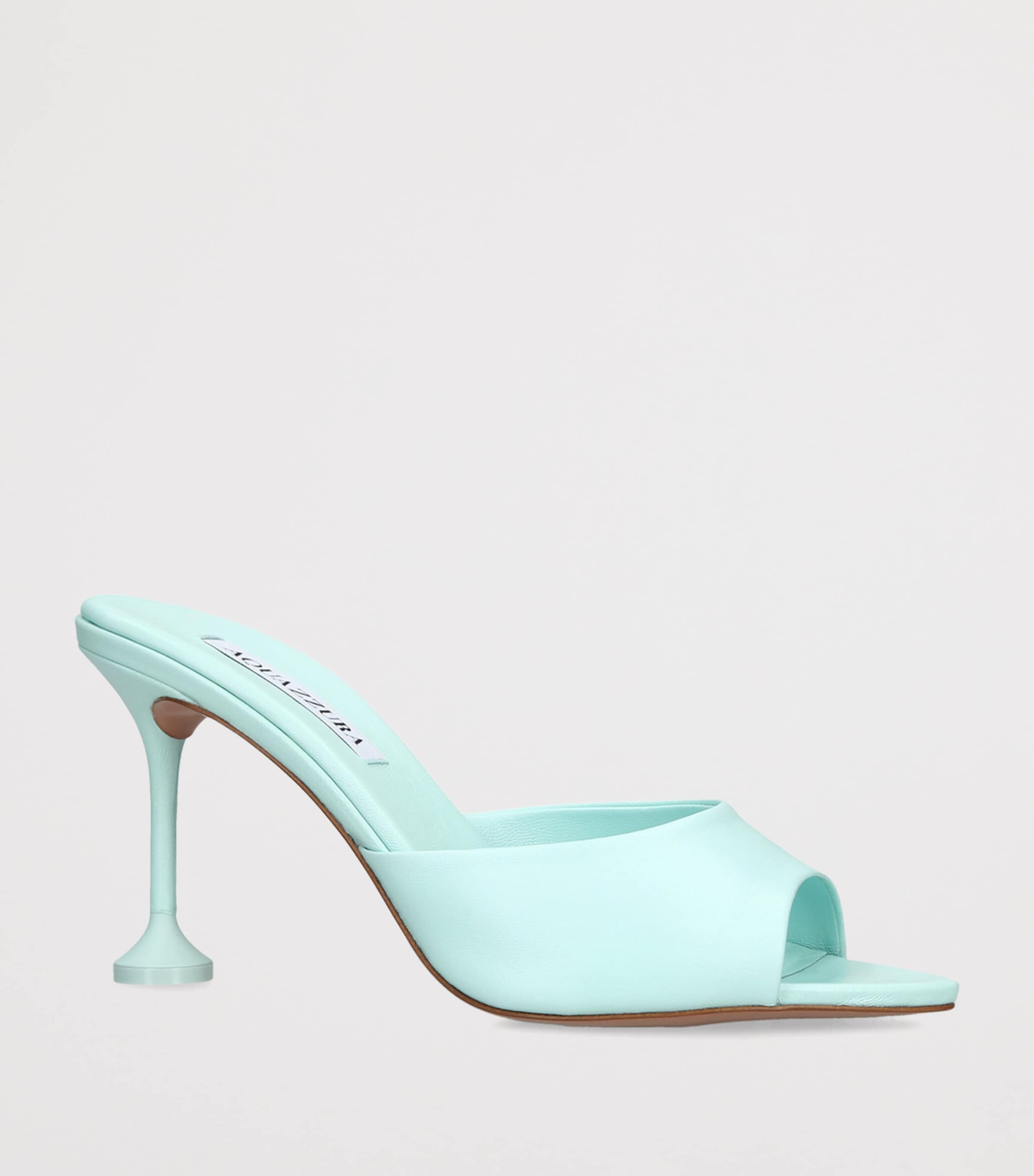 Aquazzura Leather Bisous Mules 85 Pale Blue Image 3