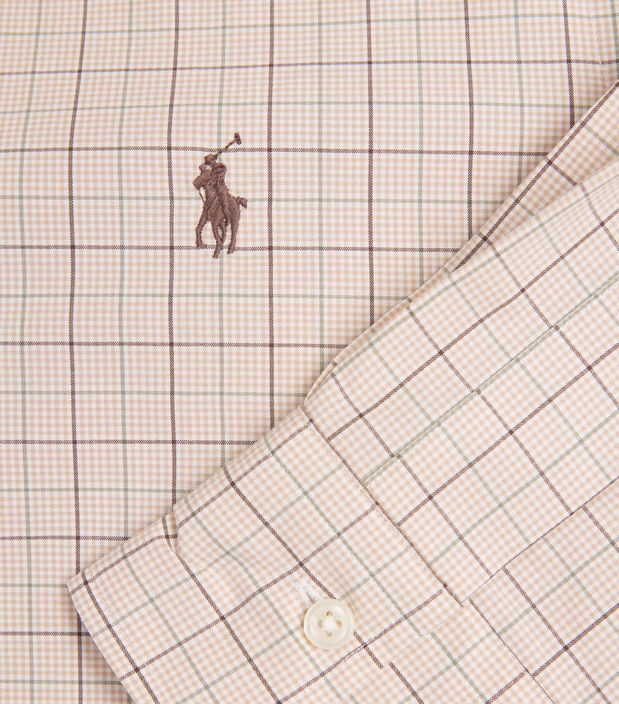Polo Ralph Lauren Mens Stretch-Cotton Check Custom Fit Shirt Khki Olive Mlt Image 6