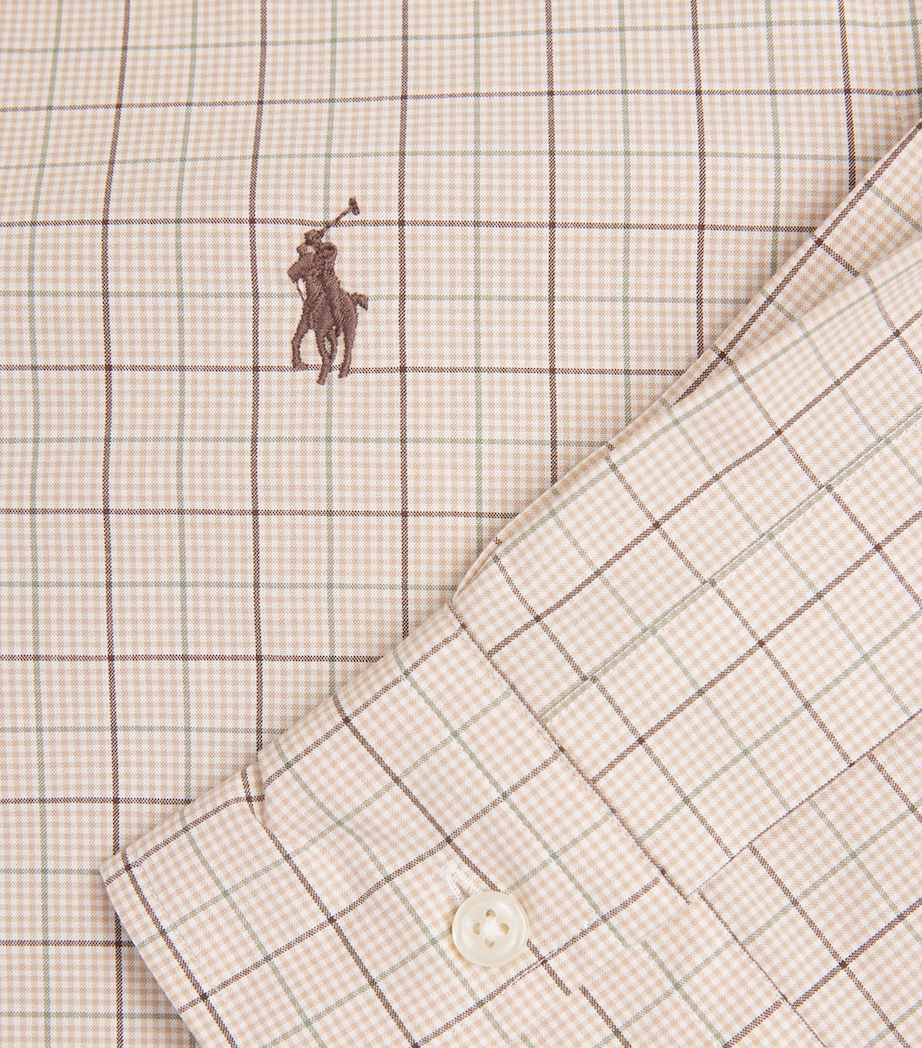 Polo Ralph Lauren Mens Stretch-Cotton Check Custom Fit Shirt Khki Olive Mlt Image 6