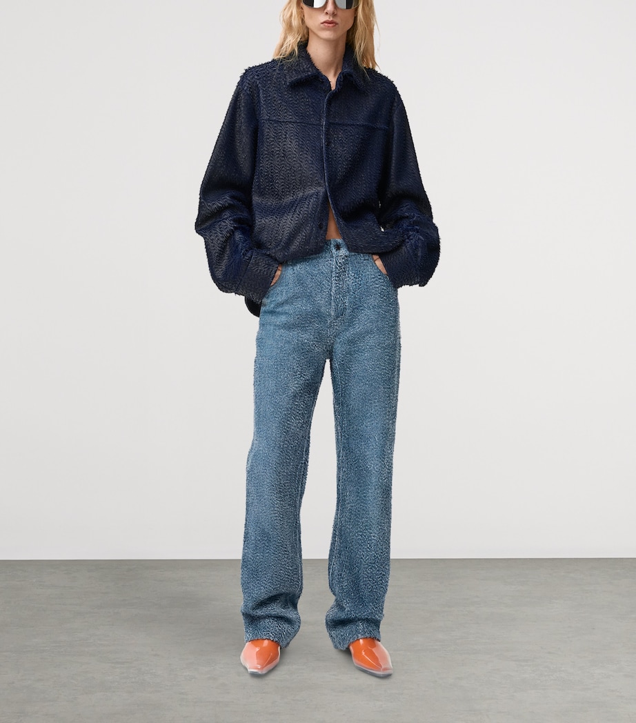 LOEWE Womens Lambskin Textured Overshirt Dark Blue Image 2