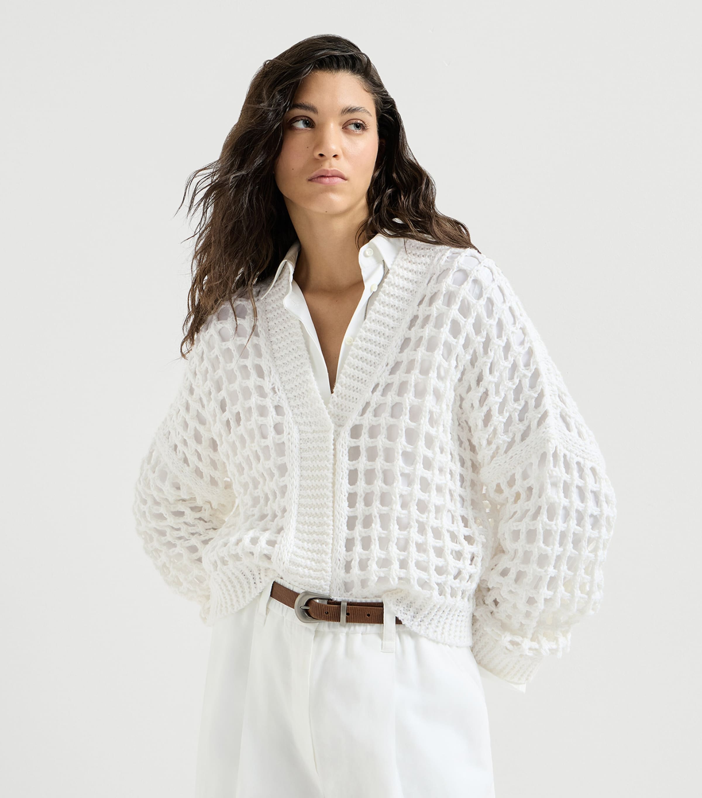 Brunello Cucinelli Womens Jute-Cotton-Blend Cardigan Image 3