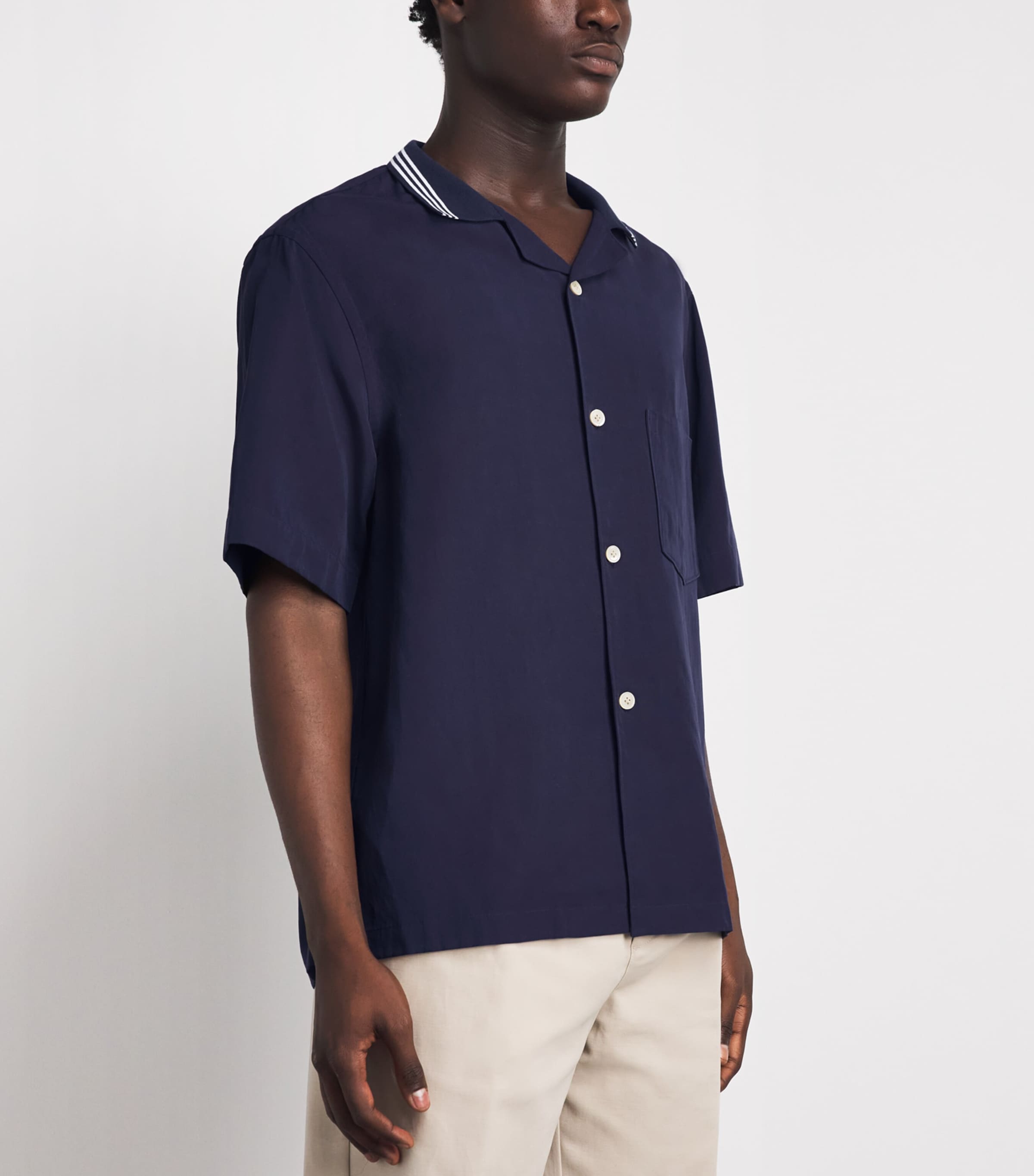 Eleventy Mens Stripe-Collar Bowling Shirt Blu Image 4