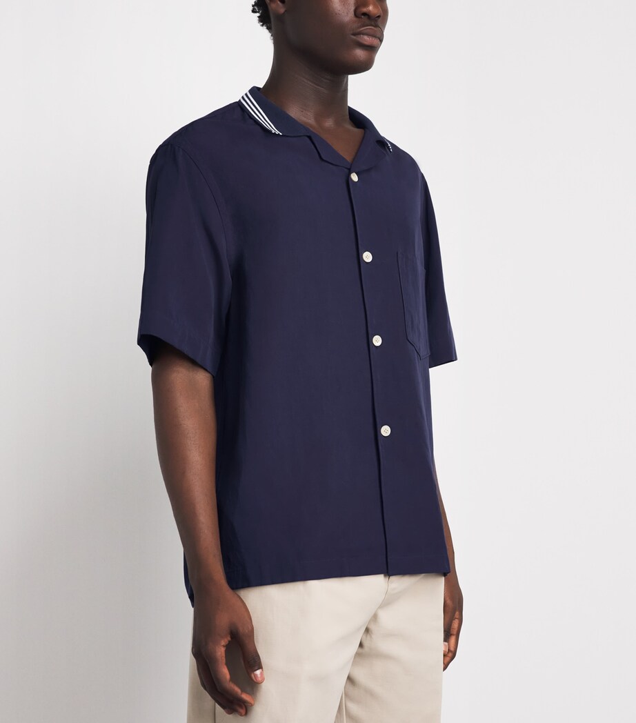 Eleventy Mens Stripe-Collar Bowling Shirt Blu Image 4