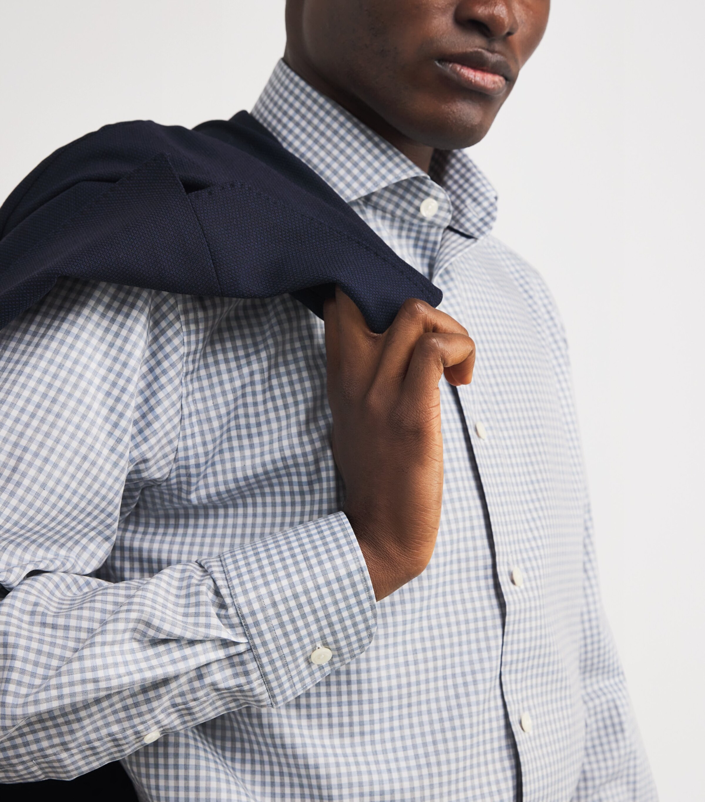 Cotton Twill Melange Check Shirt 24MID BLUE Image 6