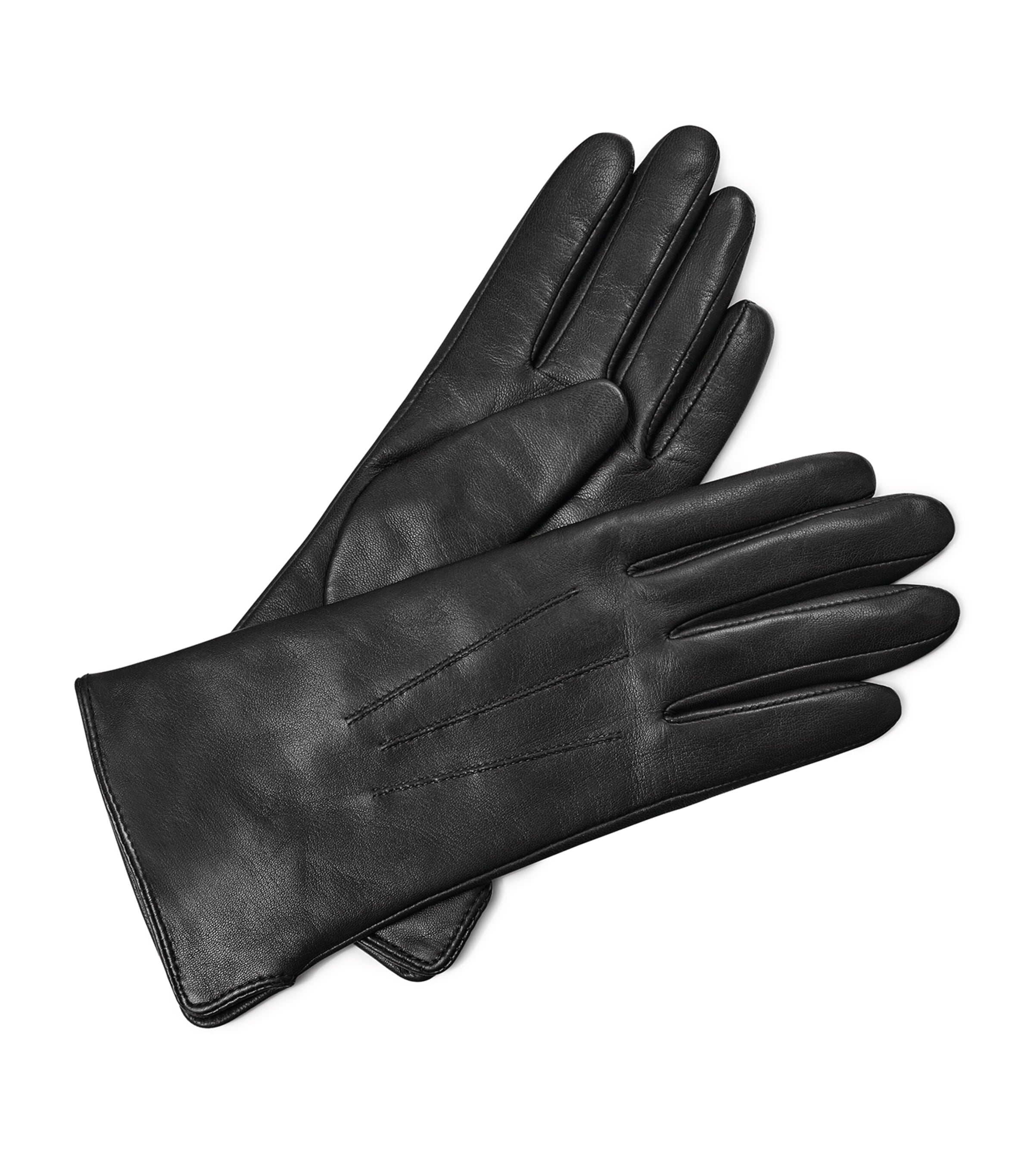Women's Cashmere-Wool-Lined Leather Gloves (Small) BLACK Image 2