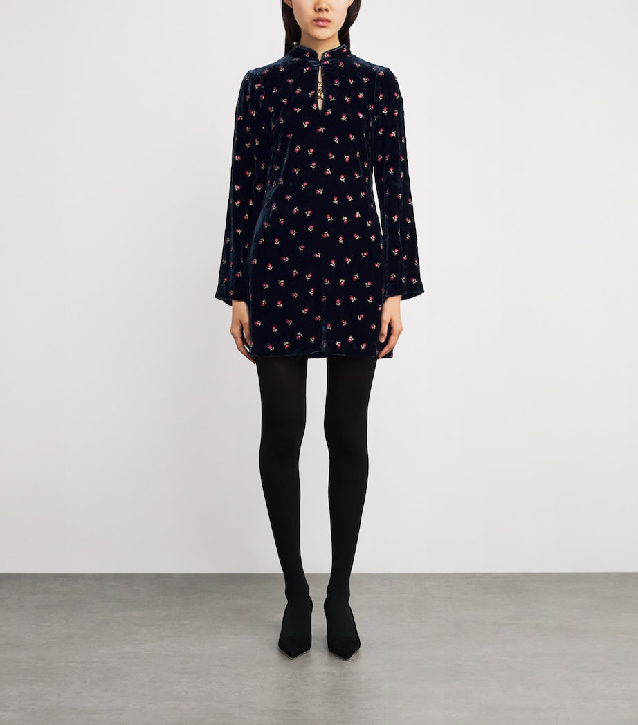 Velvet Floral Calla Mini Dress BOTANICAL EMB BLACK Image 6