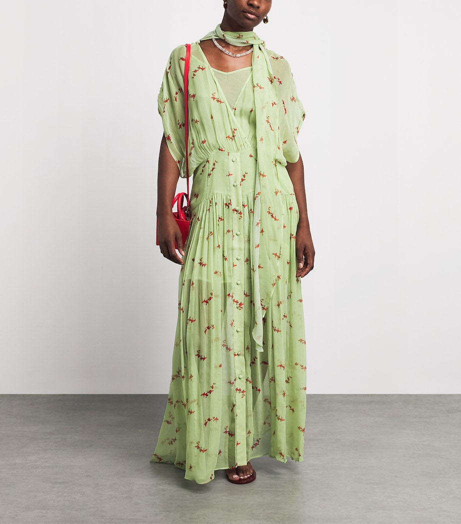 GANNI Womens Organic Silk Floral Midi Dress Seedling Image 2