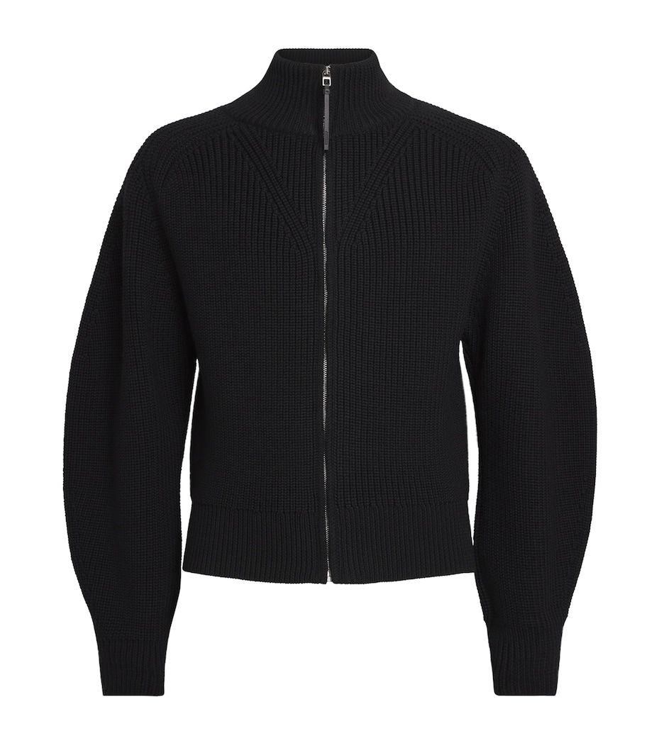 Merino Wool Zip Cardigan 990-BLACK Image 1