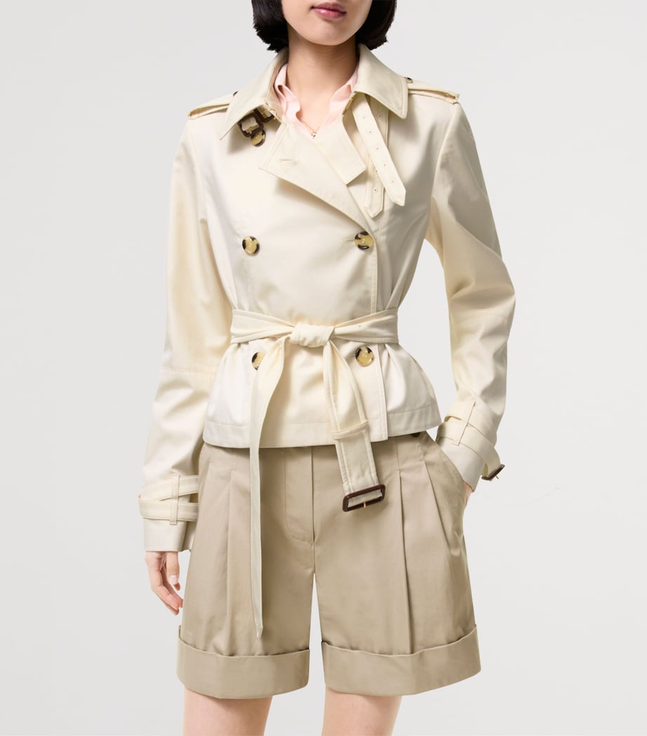 Burberry Womens Tropical Gabardine Swarby Trench Jacket Tundra White Image 4