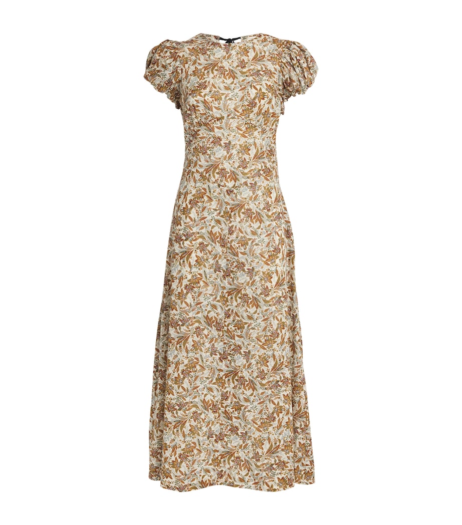 DÔEN Womens Organic Cotton Rhodia Midi Dress Blanc Nrcss Flrl Image 1