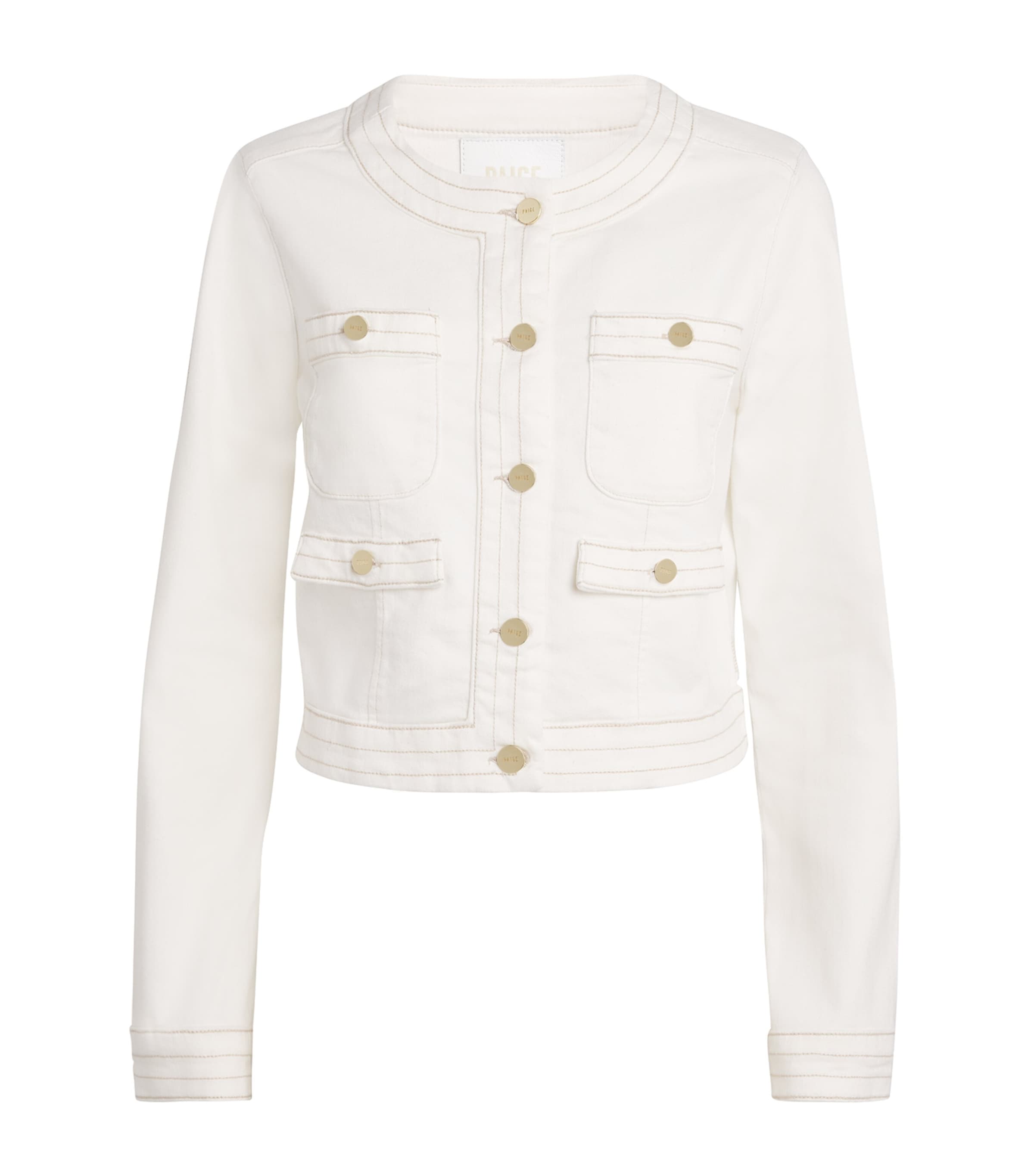 Paige Womens Toasted Ecru Kiya Round-neck Denim Jacket In White