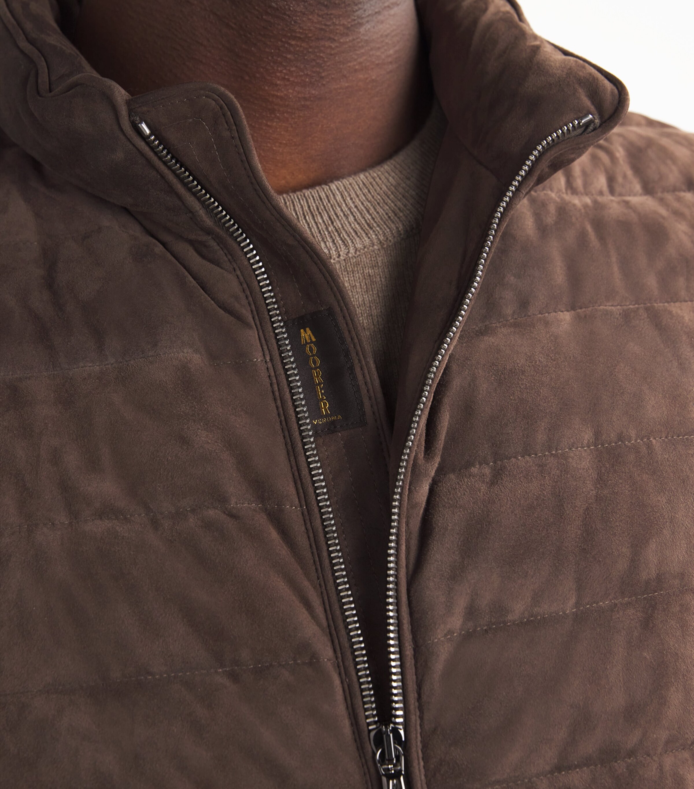 Moorer Mens Suede Down Gilet Fumo Image 6