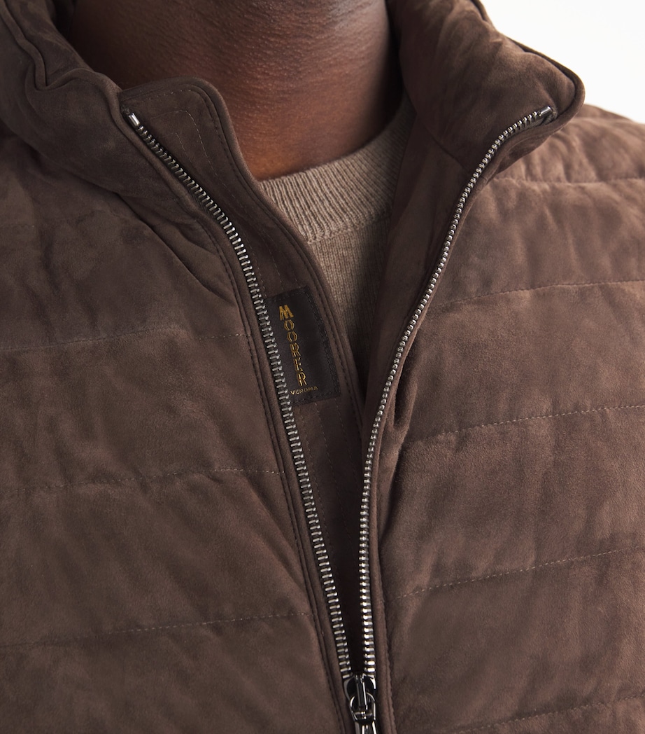 Moorer Mens Suede Down Gilet Fumo Image 6