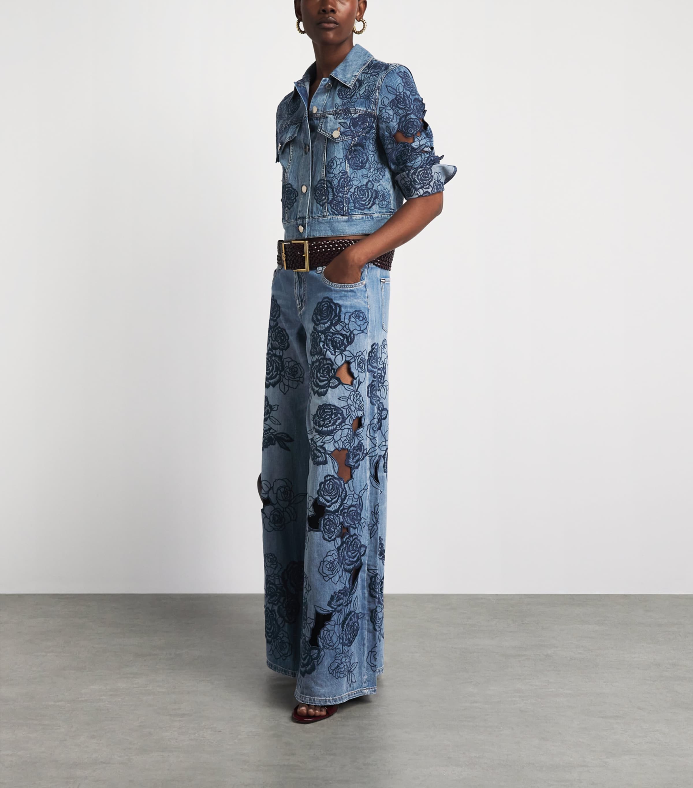 Alice+Olivia Womens Sidney Laser-Cut Jeans Brooklyn Blue Image 2