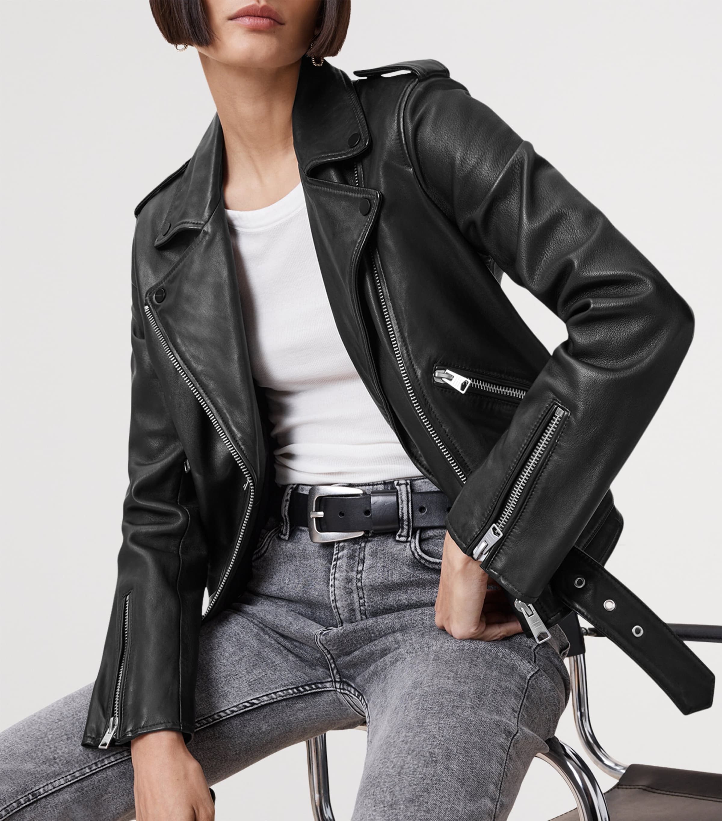 AllSaints Leather Balfern Biker Jacket | Harrods US