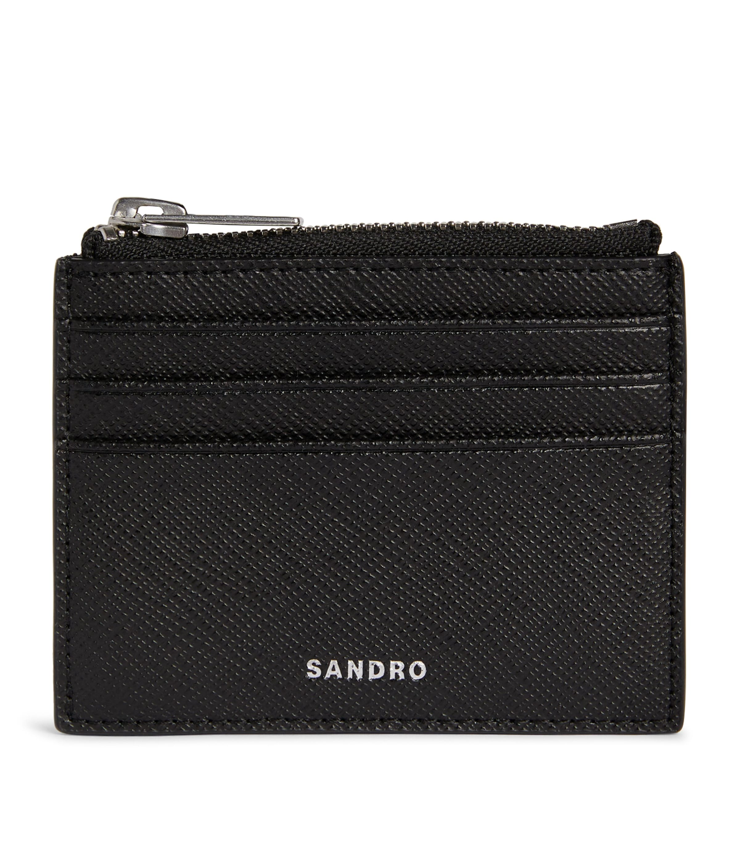 Sandro Leather Card Holder In Black