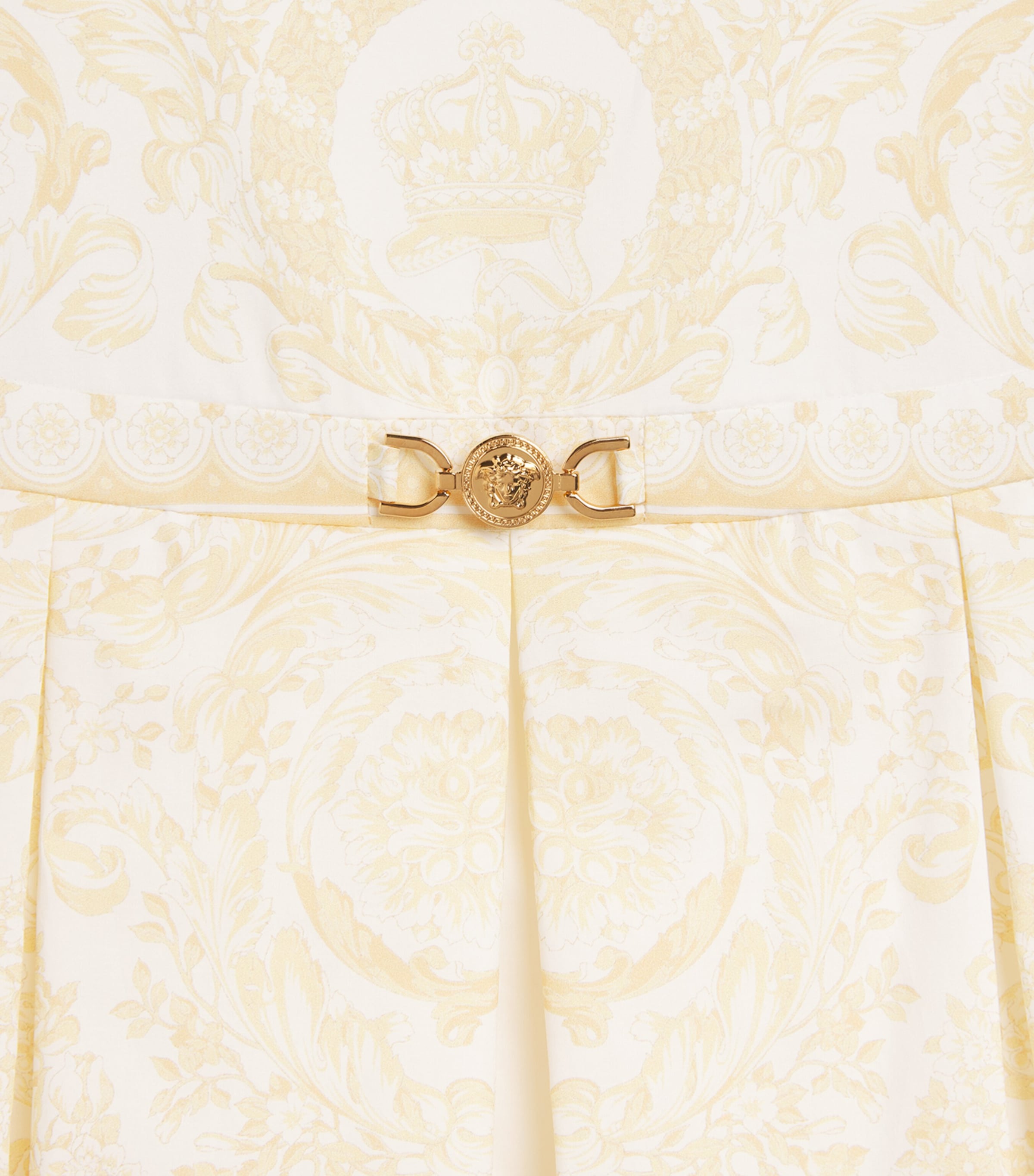 Versace Kids Cotton Pleated Barocco Dress (6-14 Years) Washd Out Gold Image 3